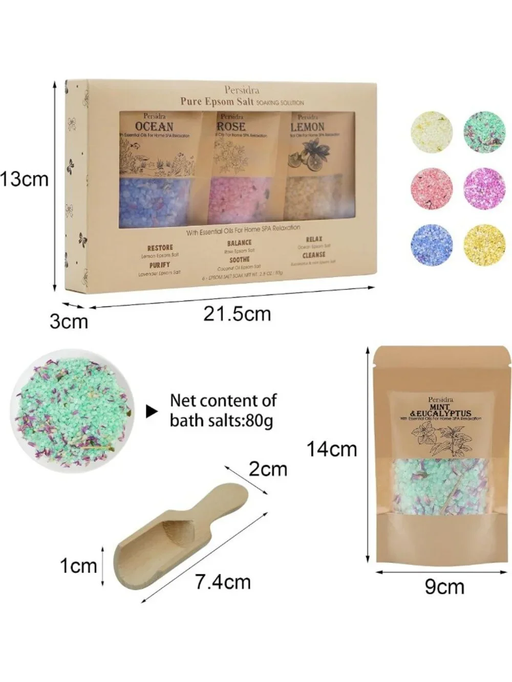 Relaxing Bath Salts Gift Set for Women & Men - 6 Scents, Natural Sea Salt
